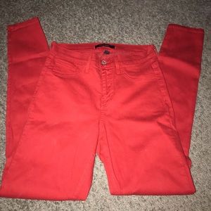 Red high waisted skinny jeans by flying monkey